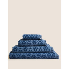 M&S X Fired Earth Seville Fontelina Pure Cotton Jacquard Towel - GUEST - Blue Mix, Blue Mix