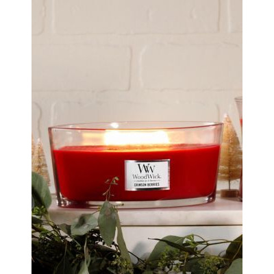 Woodwick Crimson Berries Ellipse Scented Candle with Crackle Wick - Red, Red