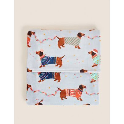 M&S Fleece Dachshund Print Throw - Grey Mix, Grey Mix