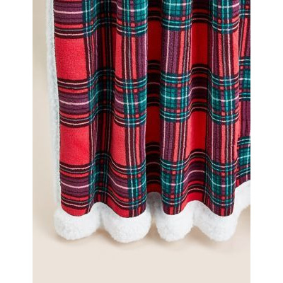 M&S Borg Fleece Check Throw - MED - Red Mix, Red Mix