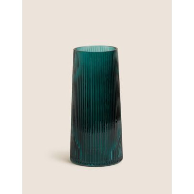 M&S Glass Ribbed Vase - Green, Green,Pink