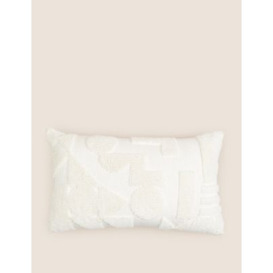 M&S Cotton Rich Geometric Bolster Cushion - Ecru, Ecru
