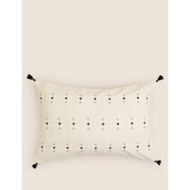 M&S Cotton Rich Embroidered Bolster Cushion - Natural Mix, Natural Mix