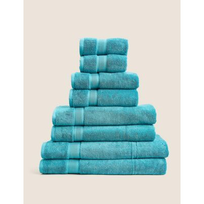 M&S Set of 2 Super Soft Pure Cotton Towels - 2GU - Teal, Teal,Midnight,Mocha,Raspberry,Duck Egg