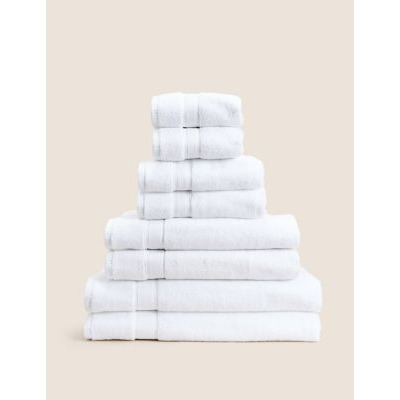 M&S Set of 2 Super Soft Pure Cotton Towels - 2HAND - White, White,Duck Egg,Slate,Midnight