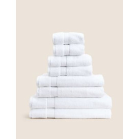 M&S Set of 2 Super Soft Pure Cotton Towels - 2HAND - White, White,Medium Grey,Duck Egg,Midnight