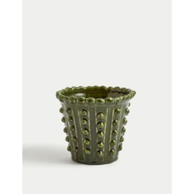 M&S Ceramic Glazed Bobble Trim Planter - Green, Green