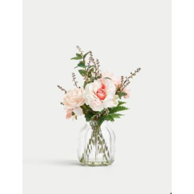 Moss & Sweetpea Artificial Bouquet in Glass Vase - Pink, Pink