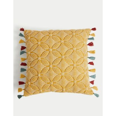 M&S Pure Cotton Geometric Embroidered Cushion - Ochre, Ochre