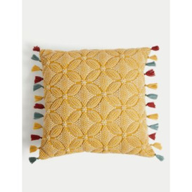 M&S Pure Cotton Geometric Embroidered Cushion - Ochre, Ochre