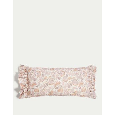 M&S Cotton with Linen Floral Bolster Cushion - Pink Mix, Pink Mix