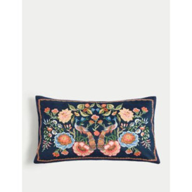 M&S Velvet Bird Embroidered Bolster Cushion - Navy Mix, Navy Mix