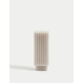 M&S Square Ridged Pillar Candle - Grey, Grey