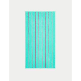 M&S Pure Cotton Striped Beach Towel - Teal, Teal,Pink