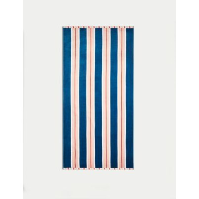 M&S Pure Cotton Striped Sand Resistant Beach Towel - Navy Mix, Navy Mix,Pink Mix