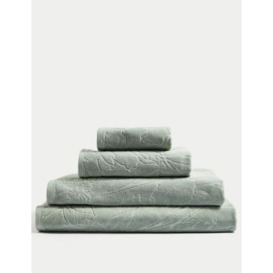 M&S Pure Cotton Linear Floral Towel - HAND - Sage, Sage