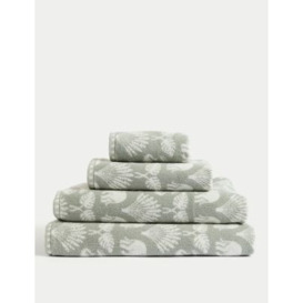 M&S Pure Cotton Elephant Palm Towel - HAND - Sage, Sage,Charcoal