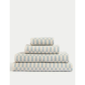 M&S Pure Cotton Geometric Towel - BATH - Powder Blue, Powder Blue,Clay,Charcoal,Dark Ochre,Forest Green