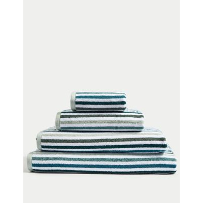 M&S Pure Cotton Striped Towel - BATH - Green, Green,Clay,Blue,Natural