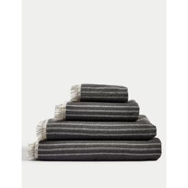 M&S Pure Cotton Striped Fringed Towel - BATH - Charcoal Mix, Charcoal Mix,Clay