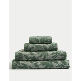 M&S Pure Cotton Leaves Towel - GUEST - Forest Green, Forest Green,Dark Ochre
