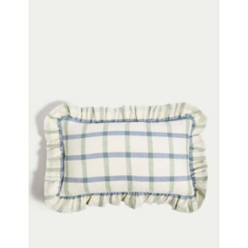 M&S Cotton with Linen Checked Bolster Cushion - Ivory Mix, Ivory Mix