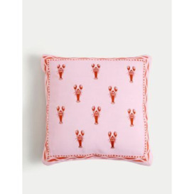 M&S Lobster Embroidered Outdoor Cushion - Pink Mix, Pink Mix