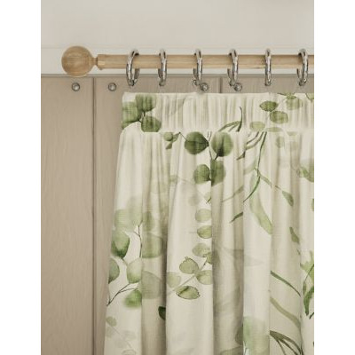 M&S Pure Cotton Watercolour Pencil Pleat Curtains - WDR54 - Green, Green