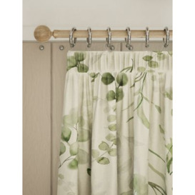 M&S Pure Cotton Watercolour Pencil Pleat Curtains - EW90 - Green, Green
