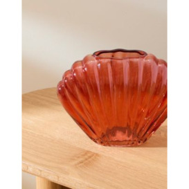 M&S Shell Glass Vase - Orange, Orange