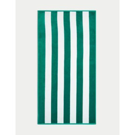 M&S Pure Cotton Striped Sand Resistant Beach Towel - Dark Green, Dark Green,Powder Blue,Navy,Ochre,Sage Green,Orange,Raspberry