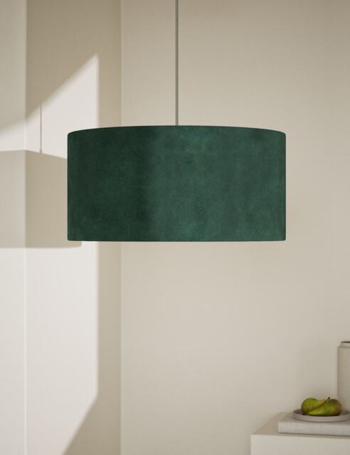 M&S Velvet Oversized Ceiling Lamp Shade Forest Green