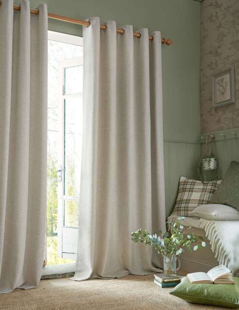 Laura Ashley Milbourne Herringbone Eyelet Curtains Natural