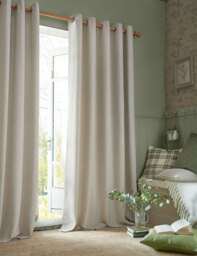 Laura Ashley Milbourne Herringbone Eyelet Curtains Natural