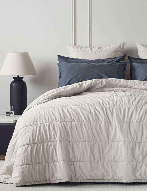 Bedfolk Pure Cotton Quilted Throw Beige