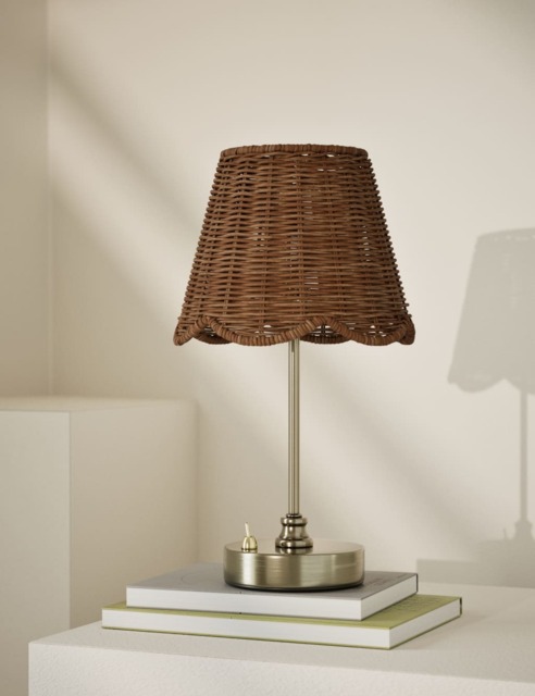 M&S Wicker Scallop Rechargeable Table Lamp Antique Brass