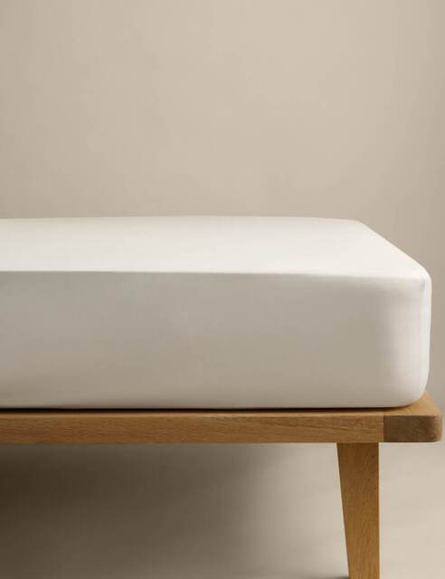 M&S Cotton Blend Non Iron Fitted Sheet Cream