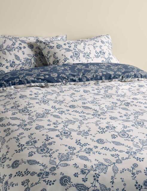 M&S Cotton Rich Trailing Floral Bedding Set Slate Blue