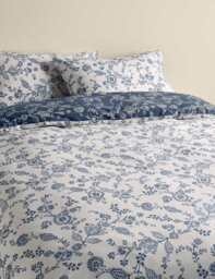 M&S Cotton Rich Trailing Floral Bedding Set Slate Blue