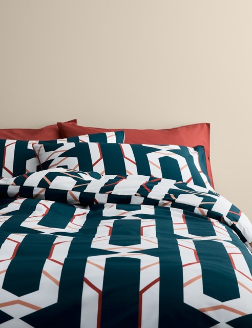 M&S Pure Cotton Block Chain Print Bedding Set Navy Mix
