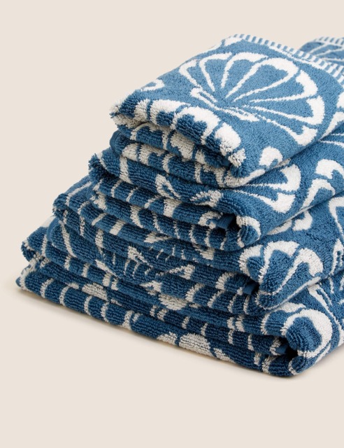 M&S Collection Pure Cotton Shell Jacquard Towel - HAND - Blue, Blue