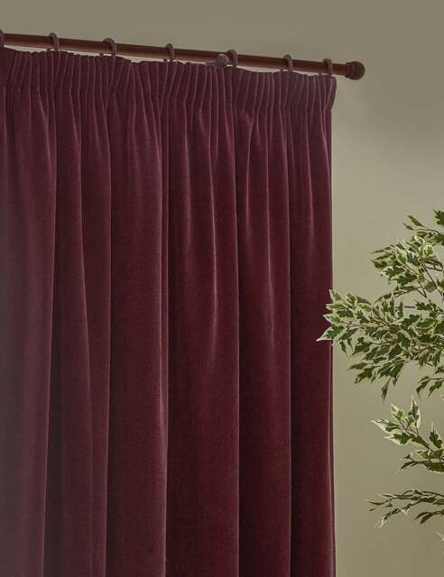 YARD Chenille Velvet Pencil Pleat Curtains Dark Burgundy