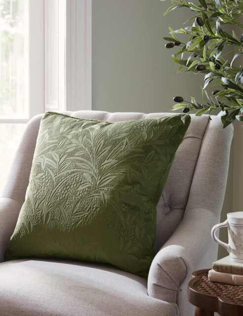 Laura Ashley Velvet Barley Embossed Cushion Green