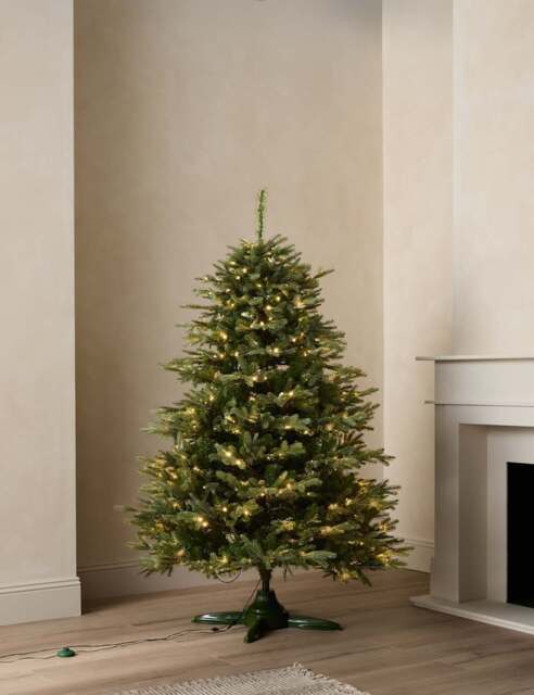 M&S 6ft Pre-Lit Grand Fir Rotating Christmas Tree Green