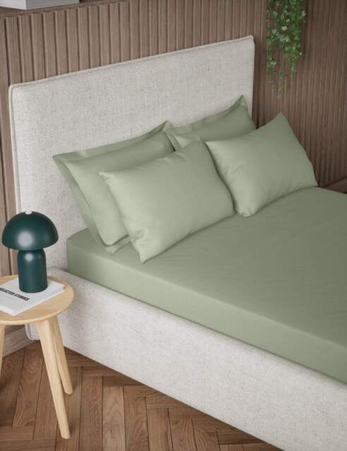 M&S Pure Cotton 300 Thread Count Deep Fitted Sheet Sage