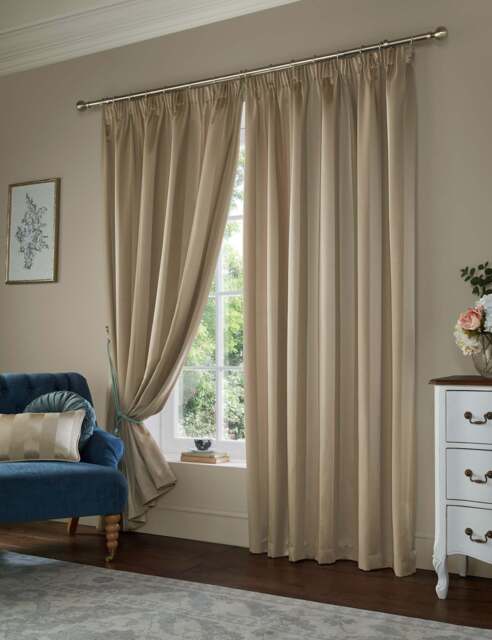 Laura Ashley Lille Stripe Pencil Pleat Curtains Natural
