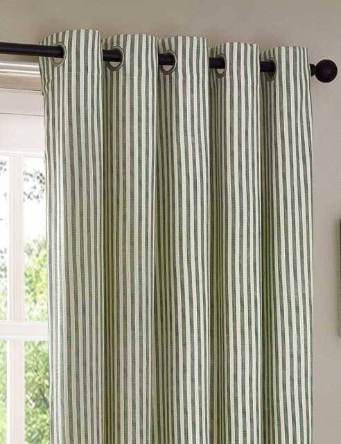 YARD Hebden Pure Cotton Striped Eyelet Curtains Dark Green Mix