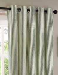 YARD Hebden Pure Cotton Striped Eyelet Curtains Dark Green Mix