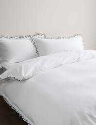 M&S Pure Cotton Contrast Double Ruffle Bedding Set Black Mix