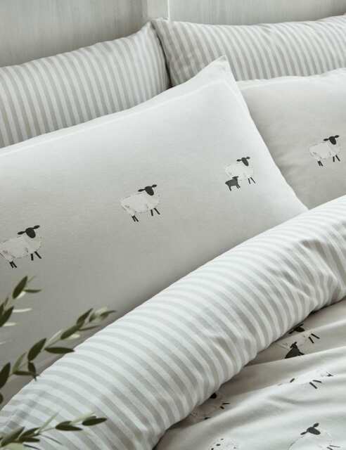 Sophie Allport 2 Pack Brushed Cotton Sheep Print Pillowcases Grey Mix